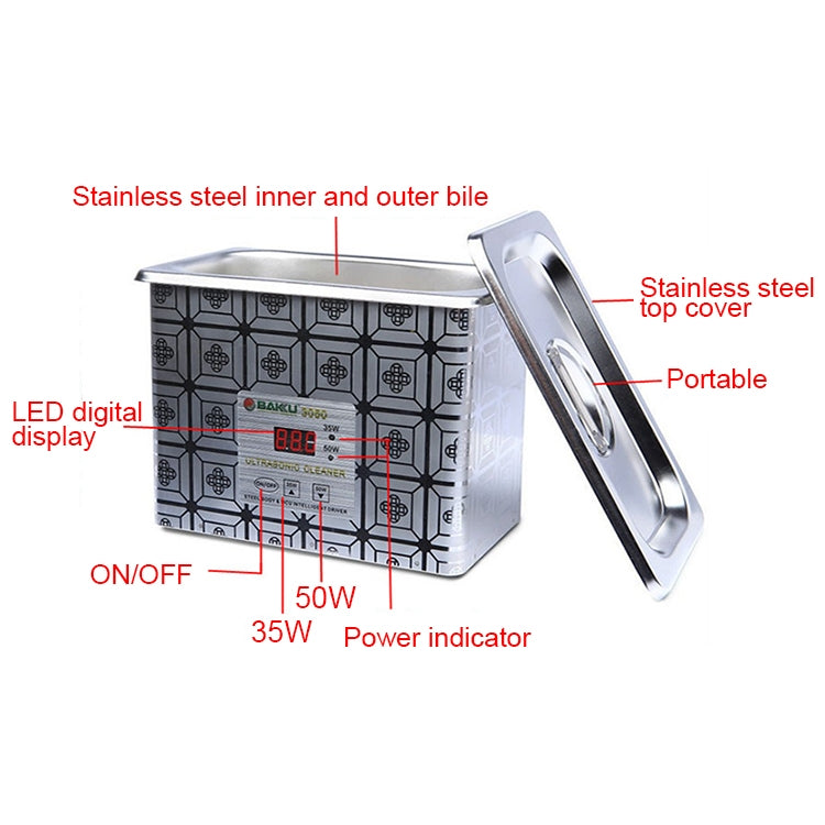 BAKU BK-3050 35W / 50W Adjustable 0.8L LCD Display Ultrasonic Cleaner, AC 220V - free shipping - PMC TechLife - Order now!