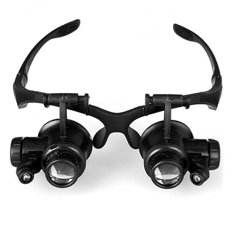 10X 15X 20X 25X Double Eye Glasses Lens Jeweler Watch Repair Head Magnifier with 2 LED Lights(Black) - free shipping - PMC TechLife - Order now!