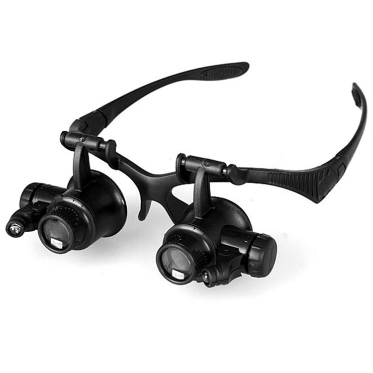 10X 15X 20X 25X Double Eye Glasses Lens Jeweler Watch Repair Head Magnifier with 2 LED Lights(Black) - free shipping - PMC TechLife - Order now!