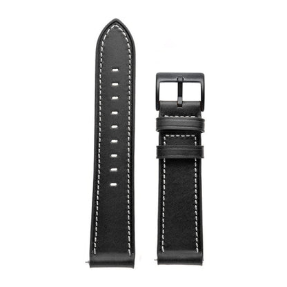 For Garmin Forerunner 265 / 255 / Vivoactive 4 / Venu 2 22mm Stitching Black Buckle Genuine Leather Watch Band (Black) - Watch Bands by PMC Jewellery | Online Shopping South Africa | PMC Jewellery