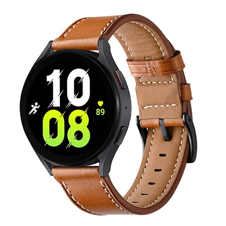 For Garmin Forerunner 265 / 255 / Vivoactive 4 / Venu 2 22mm Stitching Black Buckle Genuine Leather Watch Band (Brown) - Watch Bands by PMC TechLife | Online Shopping South Africa | PMC TechLife