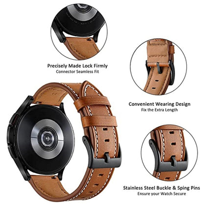 For Garmin Forerunner 265 / 255 / Vivoactive 4 / Venu 2 22mm Stitching Black Buckle Genuine Leather Watch Band (Coffee) - Watch Bands by PMC Jewellery | Online Shopping South Africa | PMC Jewellery