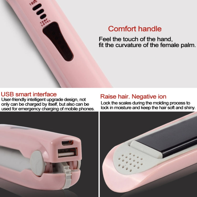 Wireless Mini USB Rechargeable Hair Straightener Hair Curler Double Purpose Hair Splint(Pink) - free shipping - PMC TechLife - Order now!