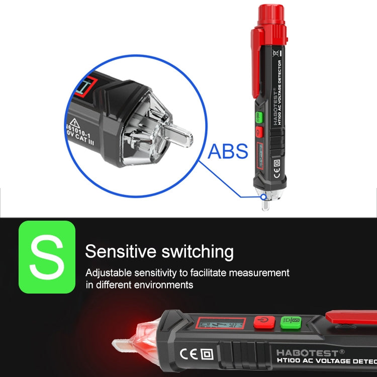 HABOTEST HT100 High-sensitivity LCD Digital Display Sound and Light Alarm Test Pen - Current & Voltage Tester by HABOTEST | Online Shopping South Africa | PMC TechLife | Buy Now Pay Later Mobicred
