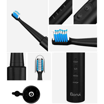 USB Wireless Charge Sonic Electric Toothbrush Adult Oral Hygiene Rechargeable Ultrasonic Tooth Brush with 4 Brush Heads (Black Plating) - Toothbrushes by PMC Jewellery | Online Shopping South Africa | PMC Jewellery