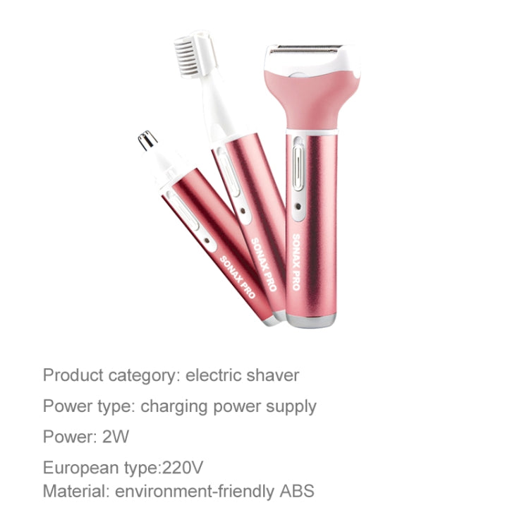 220V 3 In 1  Water Proof Rechargeable Vibrissa Eyebrows Trimmer Body Hair Denuding Machine Set, EU Plug(Pink) - free shipping - PMC TechLife - Order now!