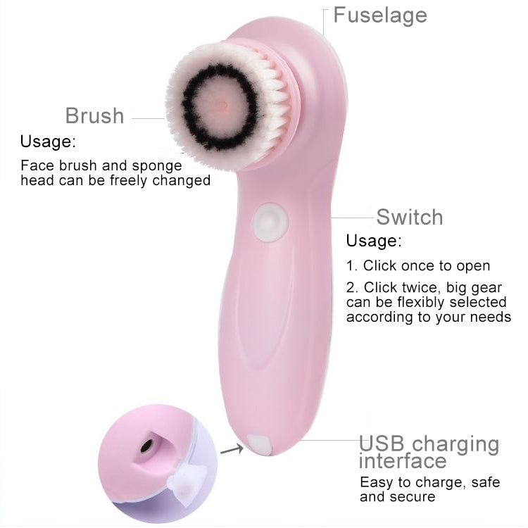3 in 1 USB Charging Electronic Cleaning Face Beauty Instrument Pores Nose Blackhead Facial Cleansing Brush (Pink) - Cleanser by PMC TechLife | Online Shopping South Africa | PMC TechLife