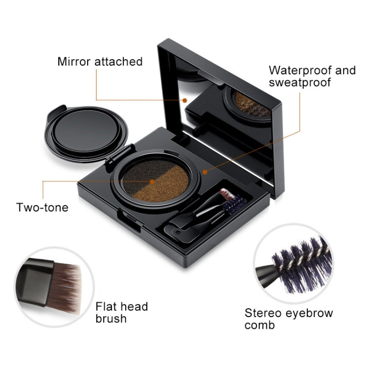 GECOMO Double Color Air Cushion Eyebrow Makeup Dye Palette With Eyebrow Brush(Grey) - Eyes by PMC Jewellery | Online Shopping South Africa | PMC Jewellery