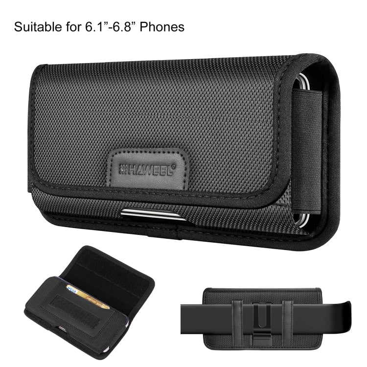 HAWEEL 6.1-6.8 inch Nylon Cloth Phone Belt Clip Horizontal Carrying Pouch with Card Slot (Black) -  by HAWEEL | Online Shopping South Africa | PMC TechLife | Buy Now Pay Later Mobicred