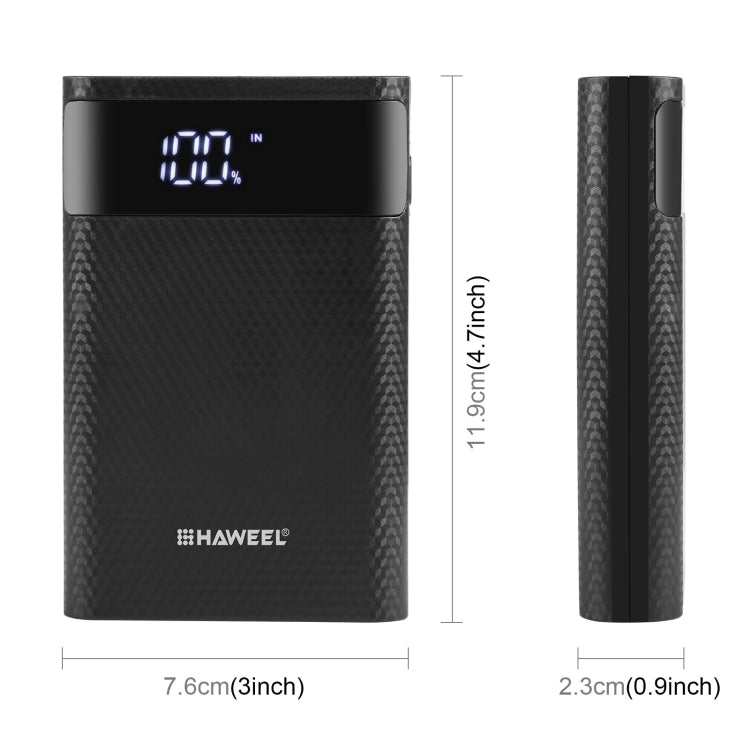 HAWEEL DIY 4x 18650 Battery (Not Included) 12000mAh Dual-way QC Charger Power Bank Shell Box with 2x USB Output & Display,  Support QC 2.0 / QC 3.0 / FCP / SFCP /  AFC / MTK / BC 1.2 / PD(Black) - Power Bank Box by HAWEEL | Online Shopping South Africa | PMC TechLife | Buy Now Pay Later Mobicred