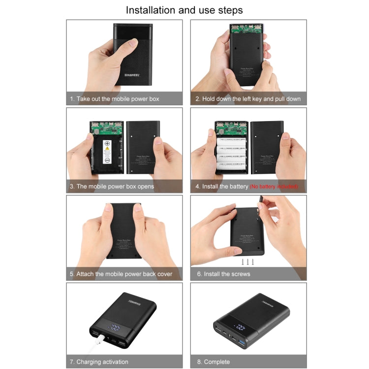 HAWEEL DIY 4x 18650 Battery (Not Included) 12000mAh Dual-way QC Charger Power Bank Shell Box with 2x USB Output & Display,  Support QC 2.0 / QC 3.0 / FCP / SFCP /  AFC / MTK / BC 1.2 / PD(Black) - Power Bank Box by HAWEEL | Online Shopping South Africa | PMC TechLife | Buy Now Pay Later Mobicred