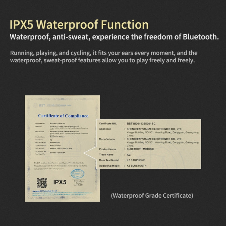 KZ Waterproof High Fidelity Bluetooth Upgrade Cable for KZ ZST / ZS10 / ES4 / ES3 / ZSR Earphones(Black) - Cable & Splitter by KZ | Online Shopping South Africa | PMC TechLife | Buy Now Pay Later Mobicred