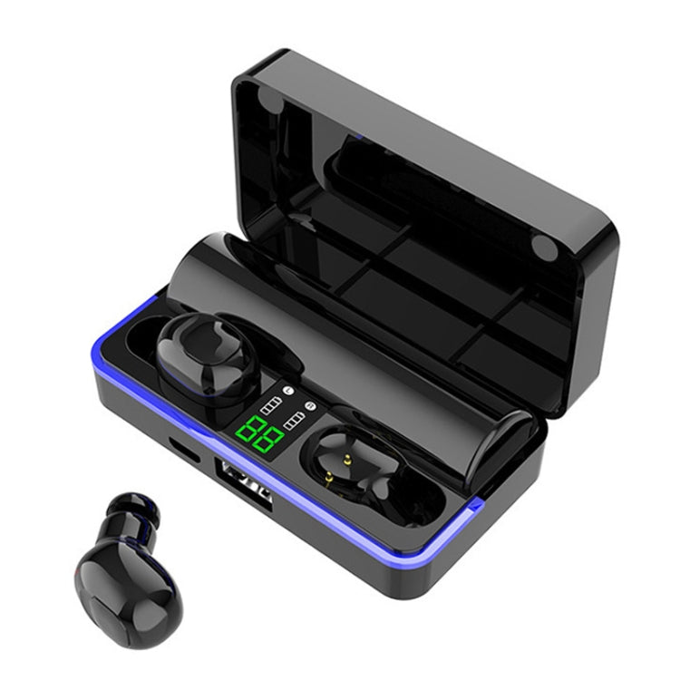 W12 IPX6 Waterproof Bluetooth 5.0 Touch Wireless Bluetooth Earphone with Charging Box, Support Power Digital Display & Breathing Light Bar & HD Call & Power Bank (Black) - Bluetooth Earphone by PMC TechLife | Online Shopping South Africa | PMC TechLife