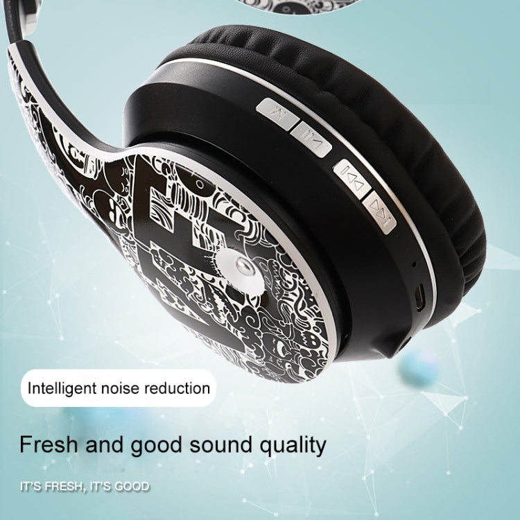 B1 Graffiti Pattern Wireless Bluetooth V5.0 Headset (Black Gold) - Headset & Headphone by PMC Jewellery | Online Shopping South Africa | PMC Jewellery