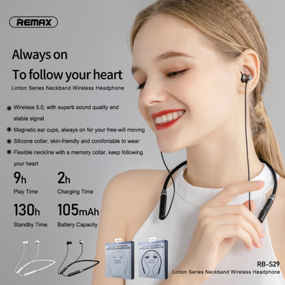 REMAX RB-S29 Linton Series Memory Neckband V5.0 Bluetooth Wireless Earphone (White) - Neck-mounted Earphone by REMAX | Online Shopping South Africa | PMC Jewellery