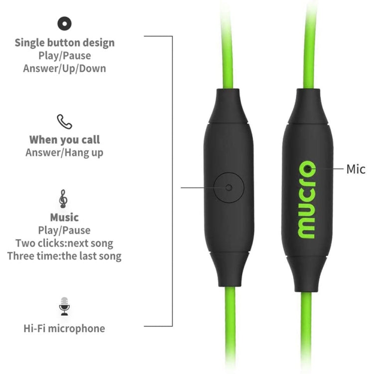 Mucro MB-232 Running In-Ear Sport Earbuds Earhook Wired Stereo Headphones for Jogging Gym(Green) - Sport Earphone by Mucro | Online Shopping South Africa | PMC TechLife | Buy Now Pay Later Mobicred