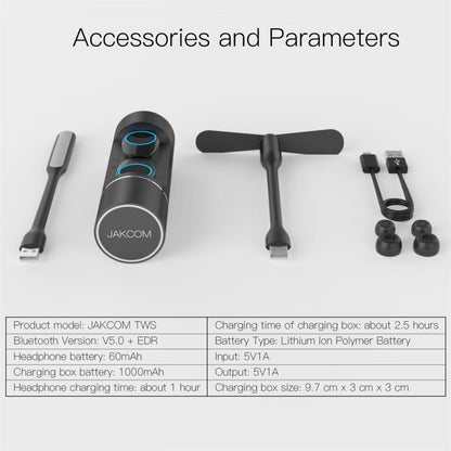 JAKCOM TWS Bluetooth 5.0 Multi-function Waterproof Wireless Bluetooth Headset(Black) - TWS Earphone by JAKCOM | Online Shopping South Africa | PMC Jewellery