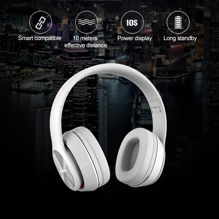 L350 Foldable Wireless Sports Stereo Bluetooth Headset, Supports IOS Power Display & HD Calling & FM & TF Card & 3.5mm AUX (White) - Headset & Headphone by PMC Jewellery | Online Shopping South Africa | PMC Jewellery