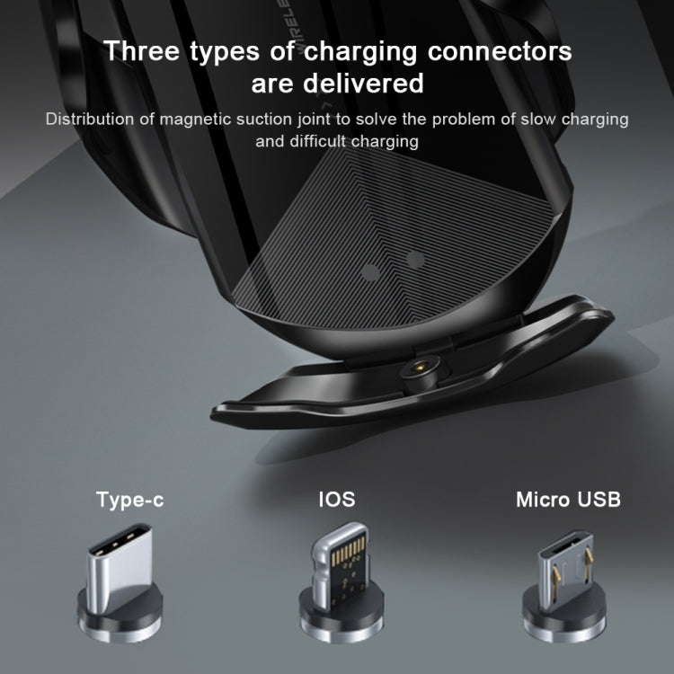 Q2 15W Universal Rotation Infrared Induction Magnetic Car Wireless Charging Mobile Phone Holder with Micro USB + 8 Pin + Type-C / USB-C Magnetic Connector(Blue) - Wireless Charger Holders by PMC TechLife | Online Shopping South Africa | PMC TechLife