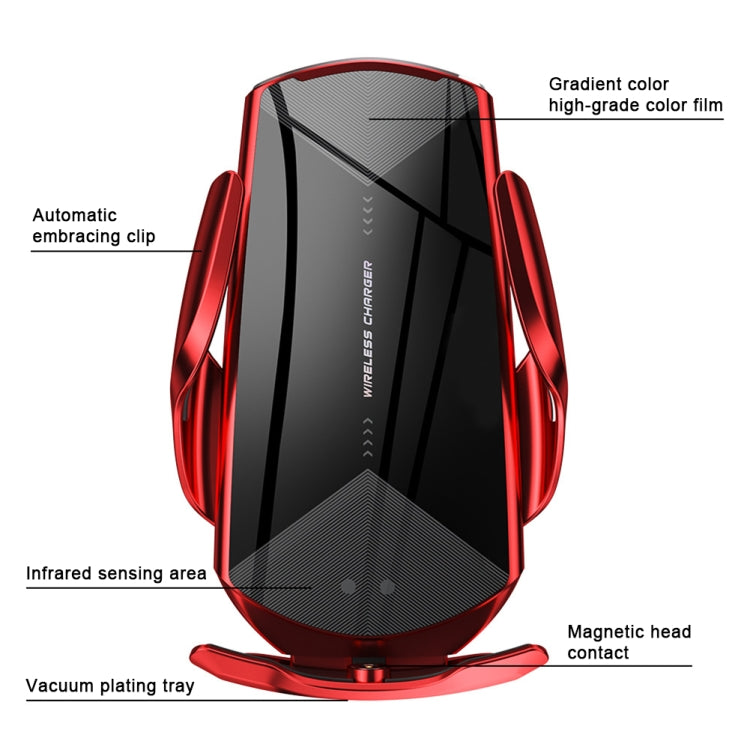 Q2 15W Universal Rotation Infrared Induction Magnetic Car Wireless Charging Mobile Phone Holder with Micro USB + 8 Pin + Type-C / USB-C Magnetic Connector(Red) - Wireless Charger Holders by PMC TechLife | Online Shopping South Africa | PMC TechLife
