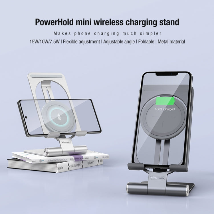 NILLKIN 2 in 1 15W PoweHold Mini Vertical Foldable Detachable Wireless Charger Mobile Phone Holder (Silver) - Wireless Charger by NILLKIN | Online Shopping South Africa | PMC Jewellery