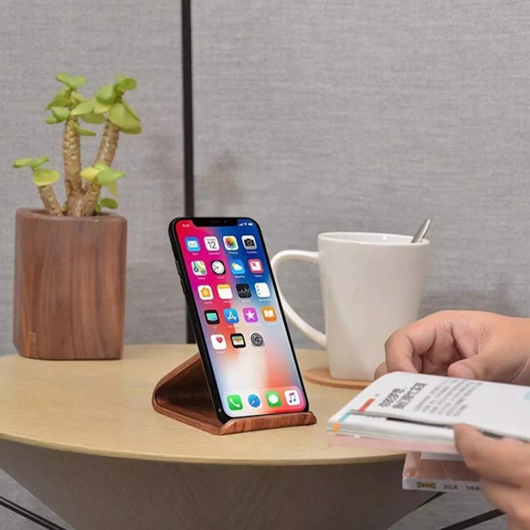 JS01 Wooden Desktop Phone Holder Universal Curved Wood Support Frame For Tablet Phones (Walnut) - Desktop Holder by PMC TechLife | Online Shopping South Africa | PMC TechLife