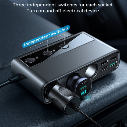 JOYROOM JR-CL06 9 in 1 154W PD USB-C / Type-C + Dual QC3.0 USB + 3 USB + 3 Cigarette Lighter Holes Digital Display Car Charger (Black) - Car Charger by JOYROOM | Online Shopping South Africa | PMC Jewellery