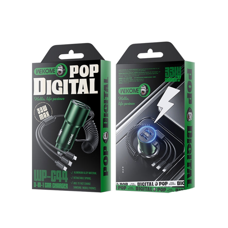 WK WP-C44 Pop Digital Series Ciahung 3-in-1 Cabled 33W Dual-USB Fast Car Charger (Black) - Car Charger by WK | Online Shopping South Africa | PMC TechLife | Buy Now Pay Later Mobicred