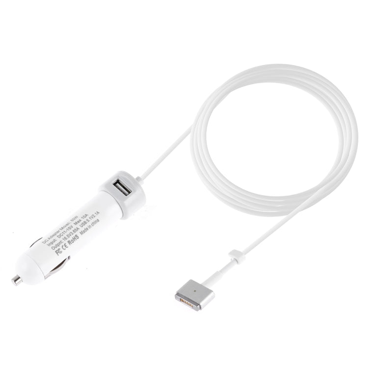 60W 5.1V 2.1A USB Interface Car Charger with 16.5V 3.65A T MagSafe 2 Interface Data Cable(White) - Car Charger by PMC Jewellery | Online Shopping South Africa | PMC Jewellery