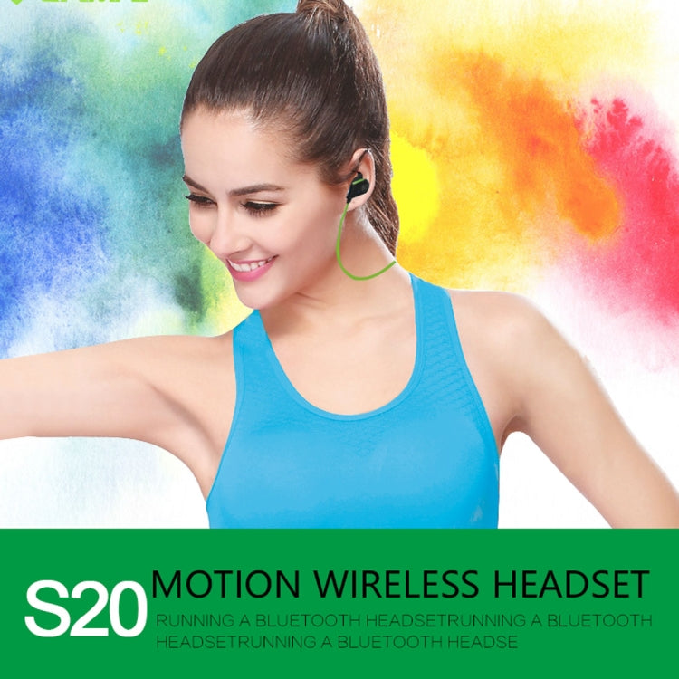 S20 Magnetic Switch Sweatproof Motion Wireless Bluetooth In-Ear Headset  with Indicator Light & Mic, Distance: 10m, For iPad, Laptop, iPhone,  Samsung, HTC, Huawei, Xiaomi, and Other Smart Phones(Green), ZA