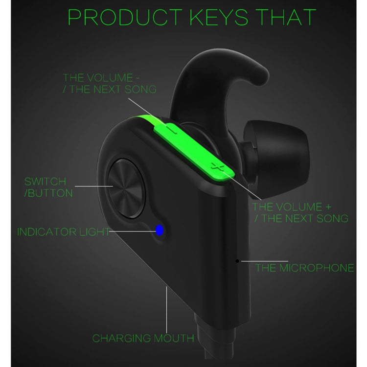 S20 Magnetic Switch Sweatproof Motion Wireless Bluetooth In-Ear Headset with Indicator Light  & Mic, Distance: 10m, For iPad, Laptop, iPhone, Samsung, HTC, Huawei, Xiaomi, and Other Smart Phones(Green) - free shipping - PMC TechLife - Order now!