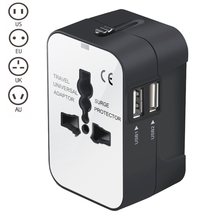 Portable Multi-function Dual USB Ports Global Universal Travel Wall Charger Power Socket, For iPad , iPhone, Galaxy, Huawei, Xiaomi, LG, HTC and Other Smart Phones, Rechargeable Devices(Black) - free shipping - PMC TechLife - Order now!
