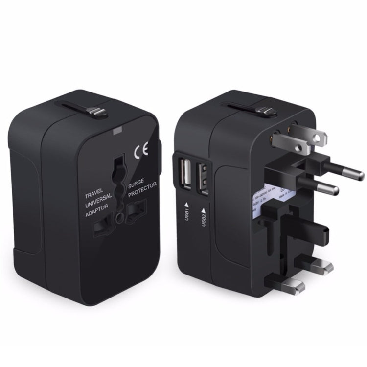 Portable Multi-function Dual USB Ports Global Universal Travel Wall Charger Power Socket, For iPad , iPhone, Galaxy, Huawei, Xiaomi, LG, HTC and Other Smart Phones, Rechargeable Devices(Black) - free shipping - PMC TechLife - Order now!