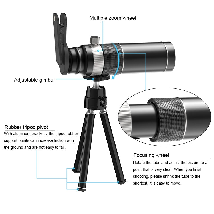 Universal 20X Mobile Phone HD Telephoto Telescope Lens with Tripod & Clip - Telescope & Microscope by PMC TechLife | Online Shopping South Africa | PMC TechLife