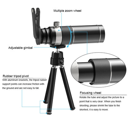 Universal 20X Mobile Phone HD Telephoto Telescope Lens with Tripod & Clip - Telescope & Microscope by PMC Jewellery | Online Shopping South Africa | PMC Jewellery