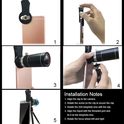 Universal 20X Mobile Phone HD Telephoto Telescope Lens with Tripod & Clip - Telescope & Microscope by PMC Jewellery | Online Shopping South Africa | PMC Jewellery