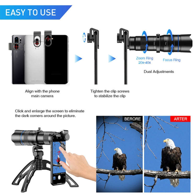 APEXEL APL-20-40XJJ04 20-40X HD External Dual-adjustment Zoom Telescope Universal Telephoto Phone Lens - Others Lens by APEXEL | Online Shopping South Africa | PMC TechLife