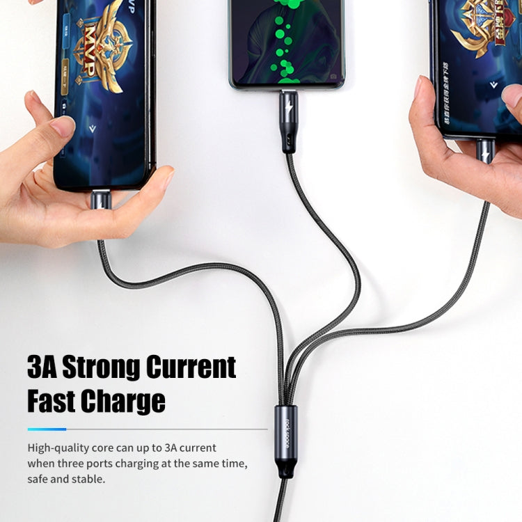 ROCK G18 Flash Charge Series 3 in 1 Data Cable USB to 8PIN + USB-C / Type-C + Micro USB Charging Cable, Cable Length: 120cm - Multifunction Cable by ROCK | Online Shopping South Africa | PMC Jewellery