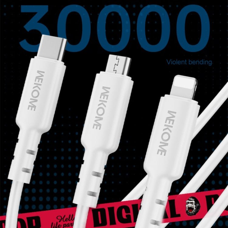 WEKOME WDC-02 Tidal Energy Series 3A USB to 8 Pin+Type-C+Micro USB 3 in 1 PVC Data Cable, Length: 1.2m (White) - free shipping - PMC TechLife - Order now!