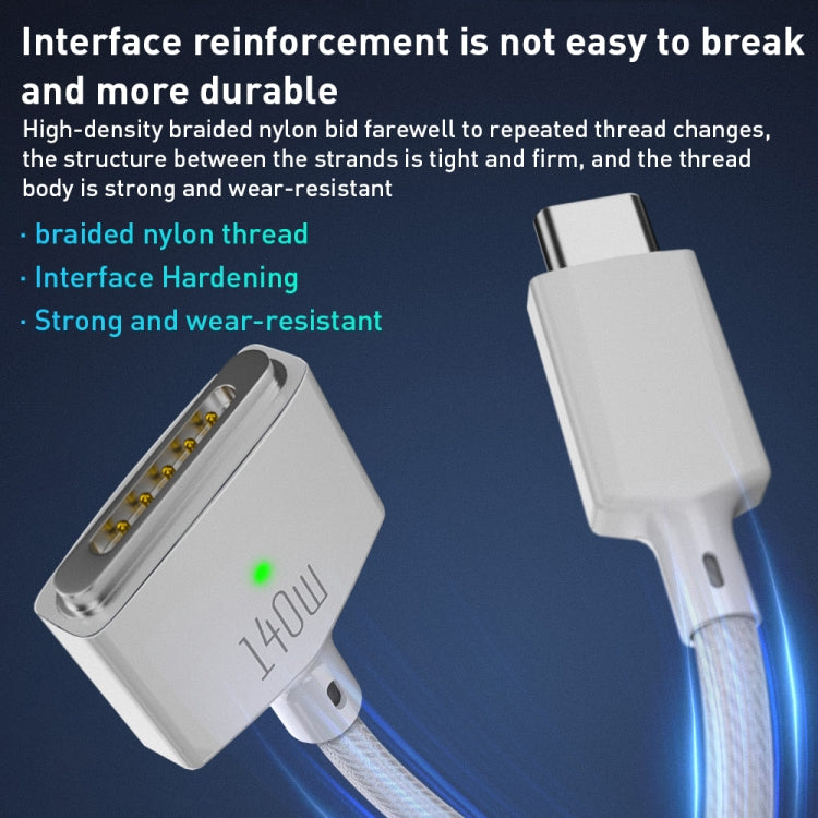 140W USB-C / Type-C to MagSafe 3 Nylon Braided Magnetic Charging Cable, Length: 2m (Blue) - free shipping - PMC TechLife - Order now!