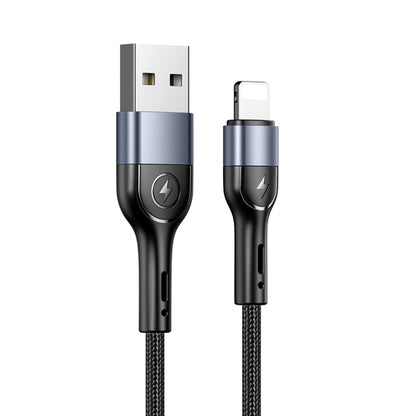 USAMS US-SJ448 U55 2A 8 Pin Aluminum Alloy Weave Charging Cable, Length:1m (Black) - Normal Style Cable by USAMS | Online Shopping South Africa | PMC Jewellery