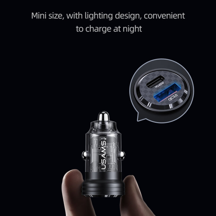 USAMS US-CC175 C35 45W Aluminum Alloy Transparent Dual USB Port Mini Car Charger (Black) - Car Charger by USAMS | Online Shopping South Africa | PMC TechLife | Buy Now Pay Later Mobicred