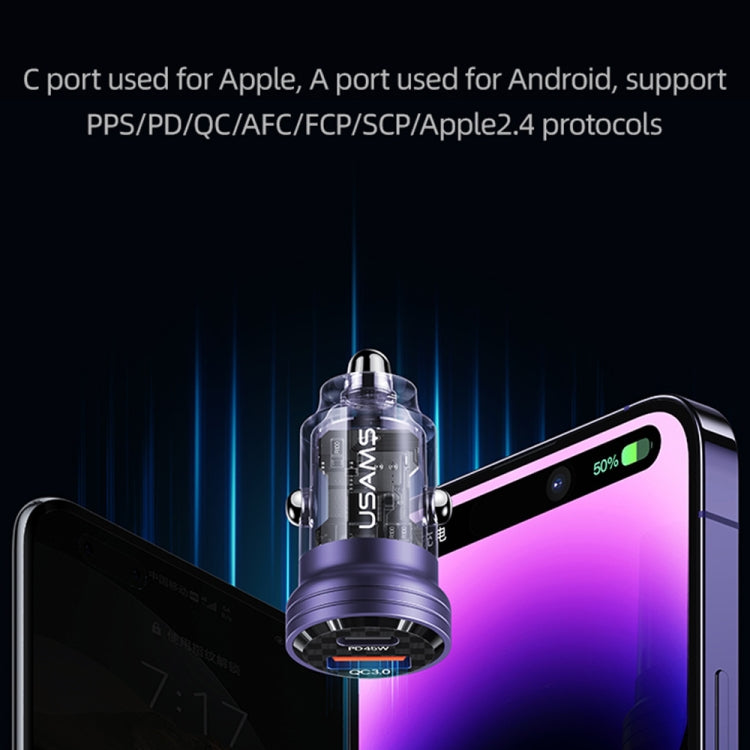 USAMS US-CC175 C35 45W Aluminum Alloy Transparent Dual USB Port Mini Car Charger (Black) - Car Charger by USAMS | Online Shopping South Africa | PMC TechLife | Buy Now Pay Later Mobicred