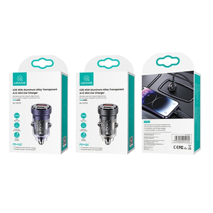 USAMS US-CC175 C35 45W Aluminum Alloy Transparent Dual USB Port Mini Car Charger (Black) - Car Charger by USAMS | Online Shopping South Africa | PMC Jewellery