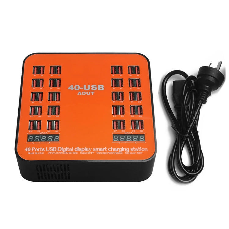 WLX-840 200W 40 Ports USB Digital Display Smart Charging Station AC100-240V, AU Plug (Black+Orange) - Multifunction Charger by PMC TechLife | Online Shopping South Africa | PMC TechLife | Buy Now Pay Later Mobicred