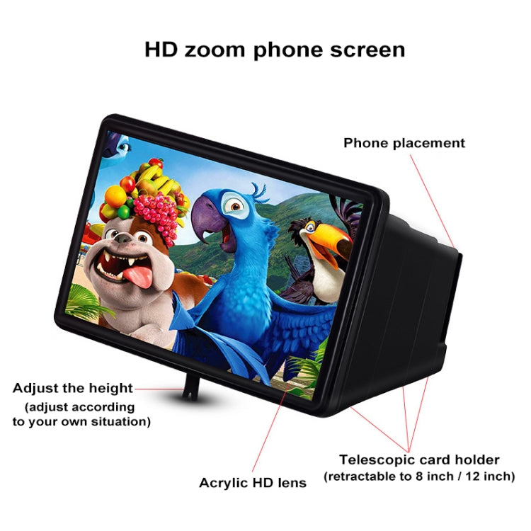 F10 12 inch Universal 3D Mobile Phone Screen Magnifying Glass Portable Video Magnifying Telescopic Mobile Phone Holder(White) - Screen Magnifier by PMC Jewellery | Online Shopping South Africa | PMC Jewellery