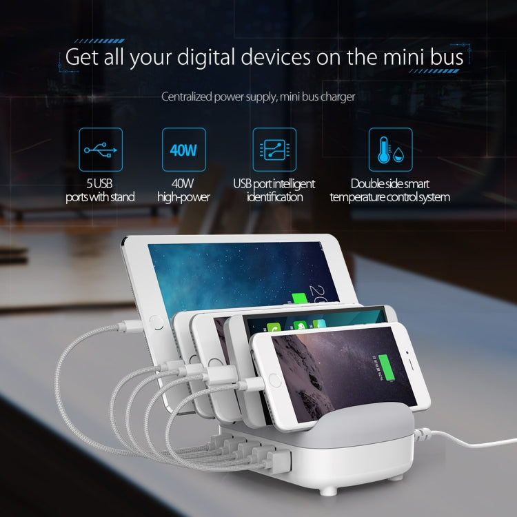 ORICO DUK-5P 40W 5 USB Ports Smart Charging Station with Phone & Tablet Stand(Black) - Multifunction Charger by ORICO | Online Shopping South Africa | PMC TechLife | Buy Now Pay Later Mobicred