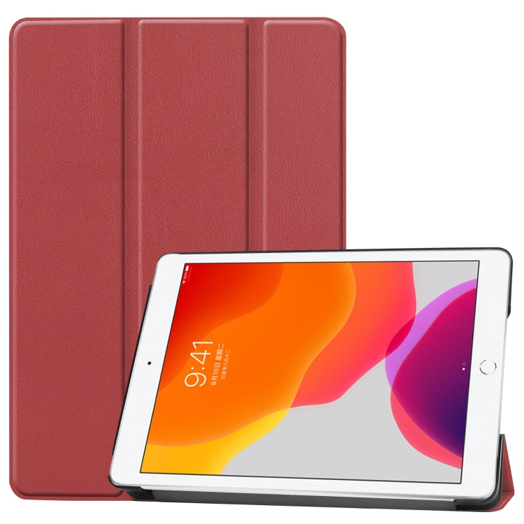 For iPad 10.2 Custer Texture Horizontal Flip Smart PU Leather Case with Sleep / Wake-up Function & Three-folding Holder (Wine Red) - iPad 10.2 Cases by PMC Jewellery | Online Shopping South Africa | PMC Jewellery