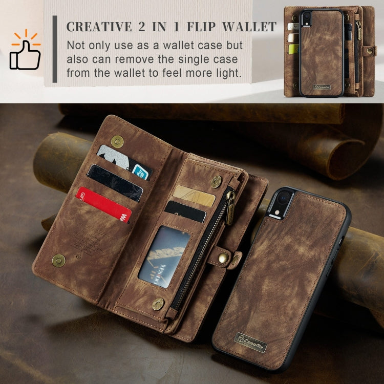 For iPhone XR CaseMe Detachable Multifunctional Horizontal Flip Leather Case with Card Slot & Holder & Zipper Wallet & Photo Frame (Brown) - More iPhone Cases by CaseMe | Online Shopping South Africa | PMC Jewellery