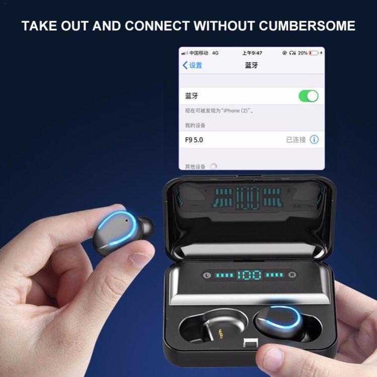 F9-5 Intelligent Noise Cancelling Touch Bluetooth Earphone with Charging Box, Supports Three-screen LED Power Display & HD Call & Power Bank & Siri(Black) - Bluetooth Earphone by PMC TechLife | Online Shopping South Africa | PMC TechLife